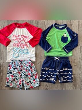 Kids Rash Guard Swim Set - Red White & Navy/Green